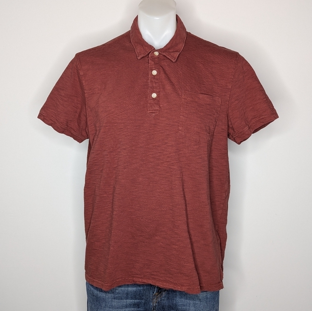 Mutual Weave Burnt Red Short Sleeve Cotton Collared Polo Shirt L